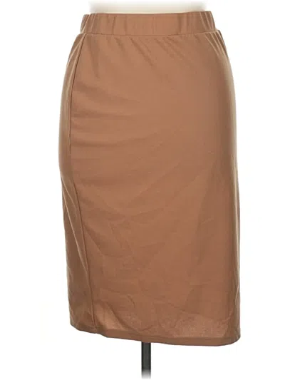 Pre-owned Shein Curve Formal Skirt In Tan