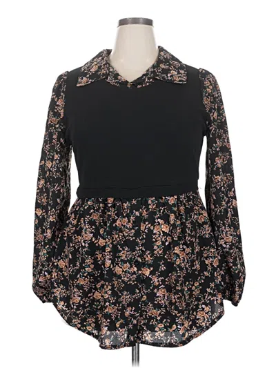 Pre-owned Shein Curve Long Sleeve Blouse In Black