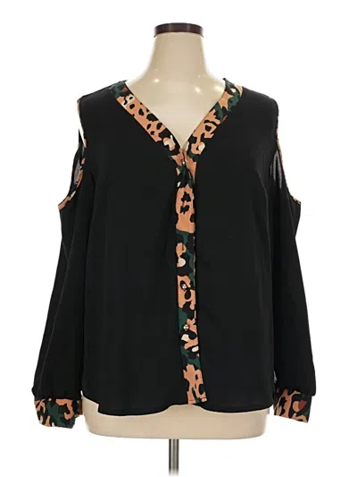 Pre-owned Shein Curve Long Sleeve Blouse In Black
