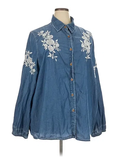 Pre-owned Shein Curve Long Sleeve Blouse In Blue
