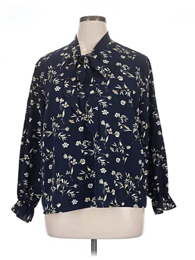 Pre-owned Shein Curve Long Sleeve Blouse In Blue