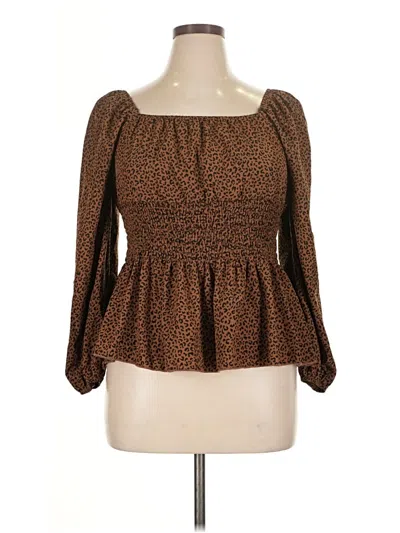 Pre-owned Shein Curve Long Sleeve Blouse In Brown