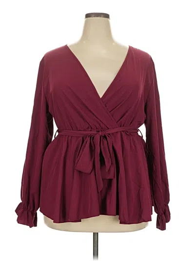 Pre-owned Shein Curve Long Sleeve Blouse In Burgundy