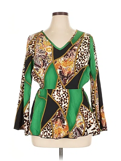 Pre-owned Shein Curve Long Sleeve Blouse In Green