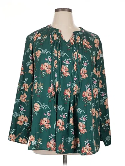 Pre-owned Shein Curve Long Sleeve Blouse In Green