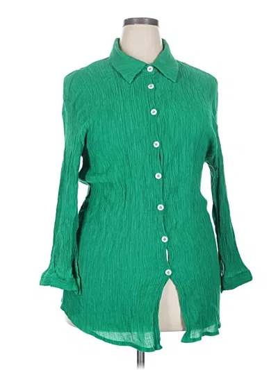 Pre-owned Shein Curve Long Sleeve Blouse In Green