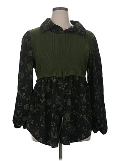 Pre-owned Shein Curve Long Sleeve Blouse In Green
