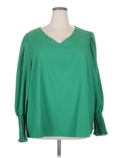 Pre-owned Shein Curve Long Sleeve Blouse In Green