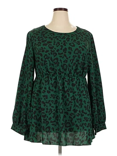 Pre-owned Shein Curve Long Sleeve Blouse In Green