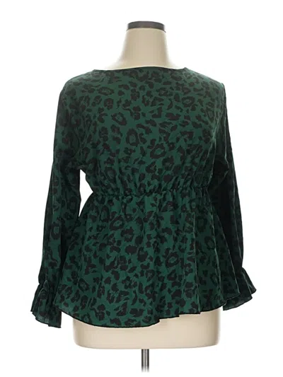 Pre-owned Shein Curve Long Sleeve Blouse In Green