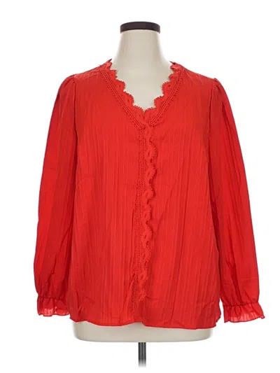 Pre-owned Shein Curve Long Sleeve Blouse In Red