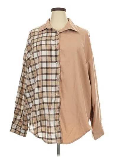 Pre-owned Shein Curve Long Sleeve Blouse In Tan
