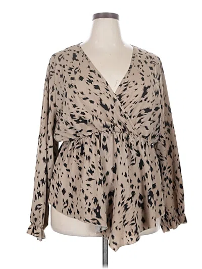 Pre-owned Shein Curve Long Sleeve Blouse In Tan