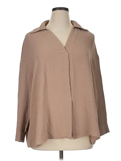 Pre-owned Shein Curve Long Sleeve Blouse In Tan