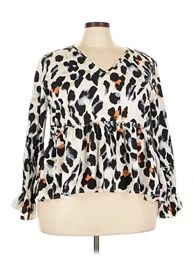 Pre-owned Shein Curve Long Sleeve Blouse In White