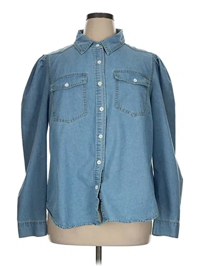 Pre-owned Shein Curve Long Sleeve Button Down Shirt In Blue