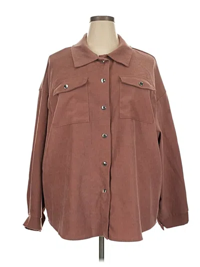 Pre-owned Shein Curve Long Sleeve Button Down Shirt In Brown