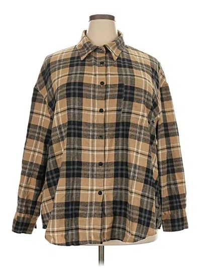 Pre-owned Shein Curve Long Sleeve Button Down Shirt In Brown