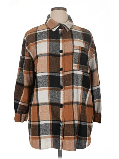 Pre-owned Shein Curve Long Sleeve Button Down Shirt In Brown