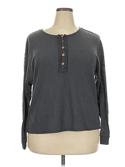 Pre-owned Shein Curve Long Sleeve Henley Shirt In Gray