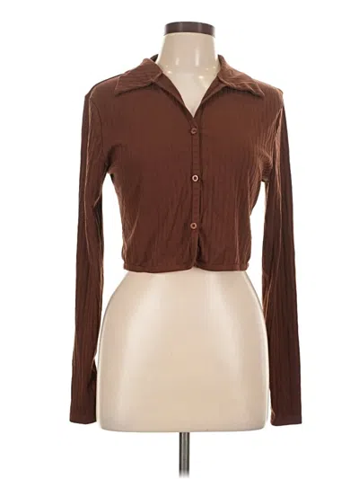 Pre-owned Shein Curve Long Sleeve Polo Shirt In Brown