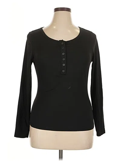 Pre-owned Shein Curve Long Sleeve Top Black Keyhole Neckline Tops