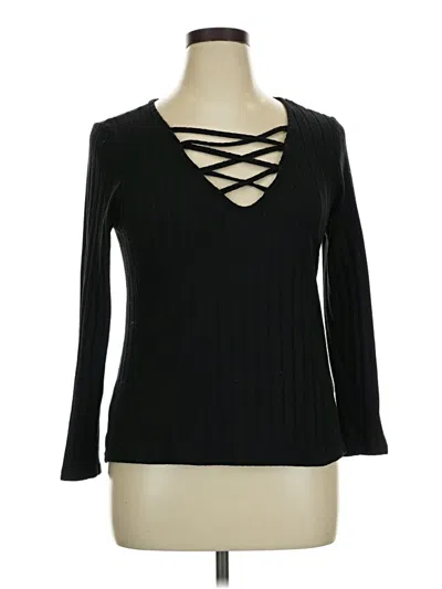 Pre-owned Shein Curve Long Sleeve Top Black Keyhole Neckline Tops
