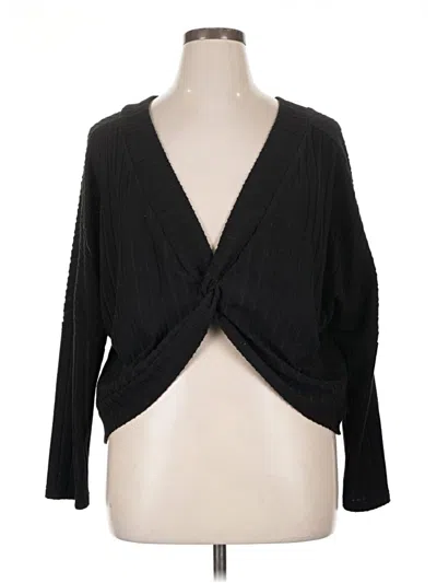Pre-owned Shein Curve Long Sleeve Top Black Plunge Neckline Tops