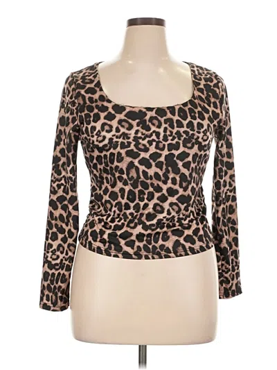 Pre-owned Shein Curve Long Sleeve Top Brown Scoop Neck Tops