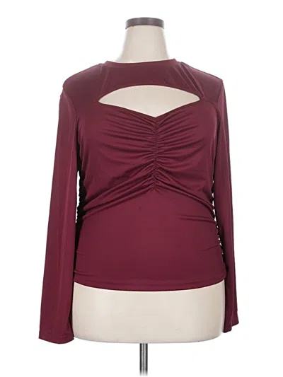 Pre-owned Shein Curve Long Sleeve Top Burgundy Keyhole Neckline Tops