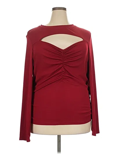 Pre-owned Shein Curve Long Sleeve Top Burgundy Keyhole Neckline Tops