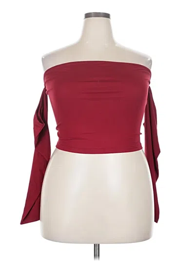 Pre-owned Shein Curve Long Sleeve Top Burgundy Off The Shoulder Neckline Tops