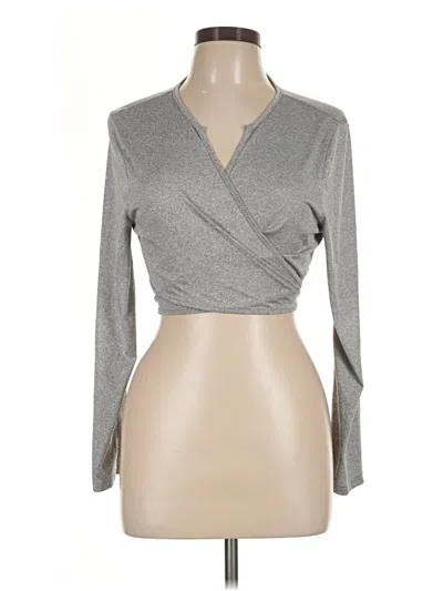 Pre-owned Shein Curve Long Sleeve Top Gray Plunge Neckline Tops