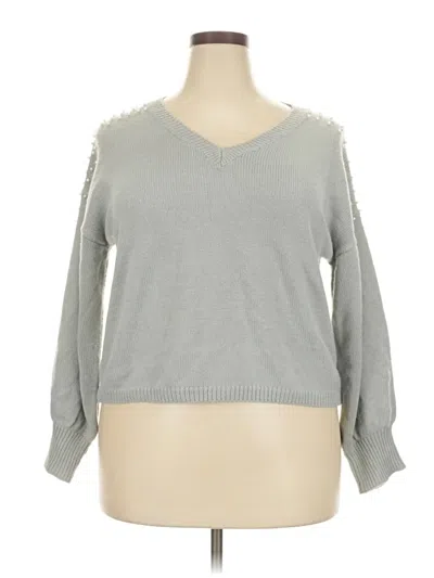 Pre-owned Shein Curve Long Sleeve Top Gray V Neck Tops