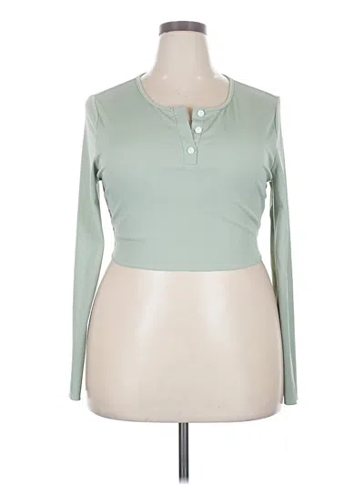 Pre-owned Shein Curve Long Sleeve Top Green Keyhole Neckline Tops