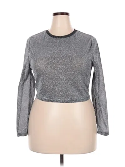 Pre-owned Shein Curve Long Sleeve Top Silver Metallic Pattern Crew Neck Tops