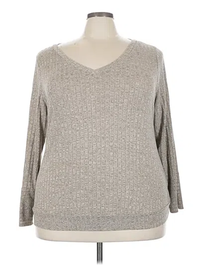 Pre-owned Shein Curve Long Sleeve Top Silver V-neck Tops
