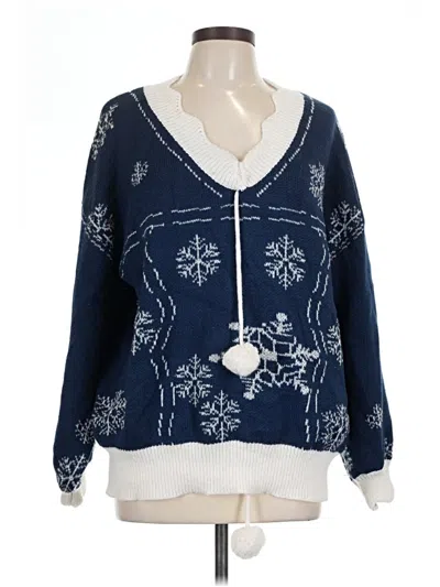 Pre-owned Shein Curve Pullover Sweater In Blue