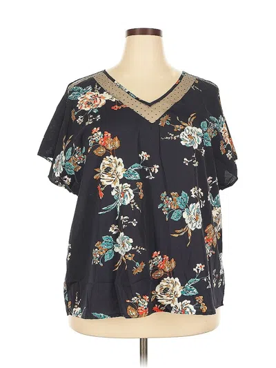 Pre-owned Shein Curve Short Sleeve Blouse In Black