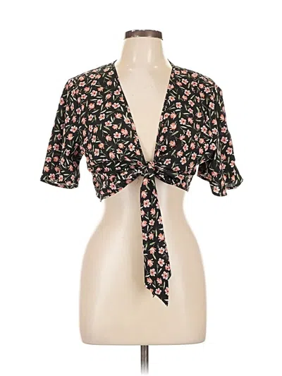 Pre-owned Shein Curve Short Sleeve Blouse In Black