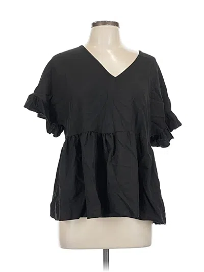 Pre-owned Shein Curve Short Sleeve Blouse In Black