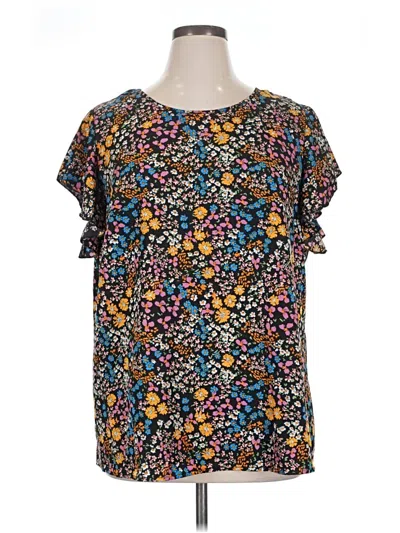 Pre-owned Shein Curve Short Sleeve Blouse In Black