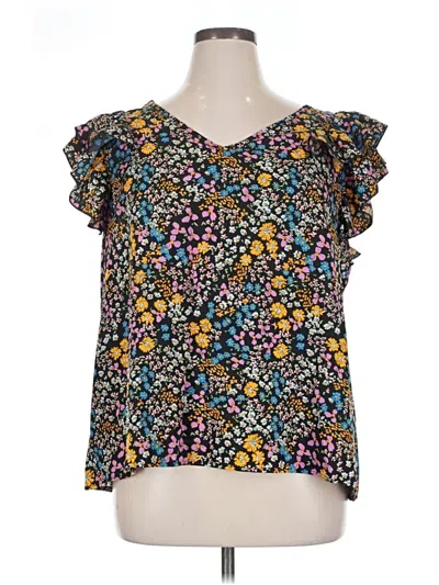 Pre-owned Shein Curve Short Sleeve Blouse In Black