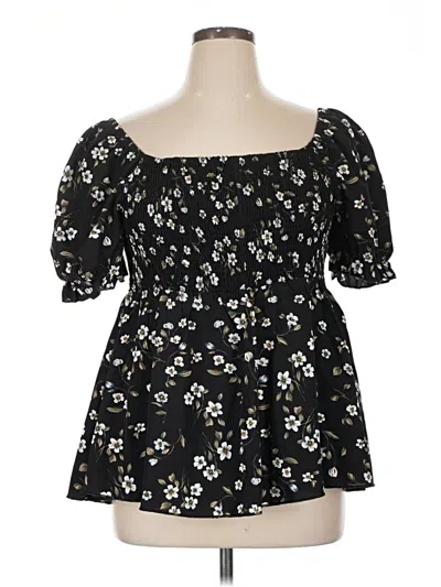 Pre-owned Shein Curve Short Sleeve Blouse In Black