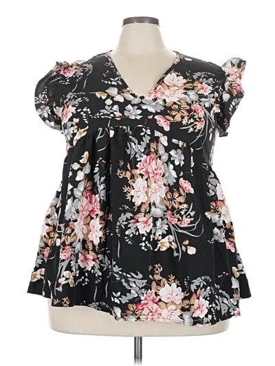 Pre-owned Shein Curve Short Sleeve Blouse In Black