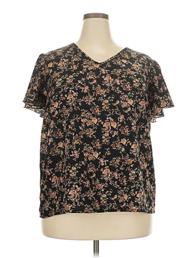 Pre-owned Shein Curve Short Sleeve Blouse In Black
