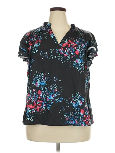 Pre-owned Shein Curve Short Sleeve Blouse In Black