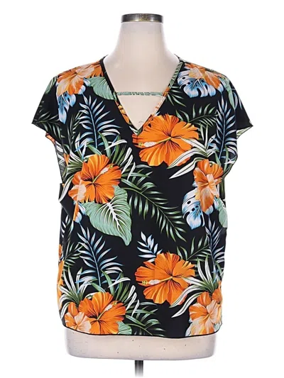 Pre-owned Shein Curve Short Sleeve Blouse In Black