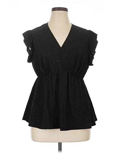 Pre-owned Shein Curve Short Sleeve Blouse In Black