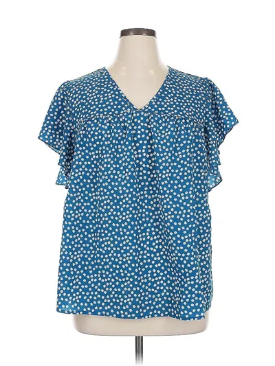 Pre-owned Shein Curve Short Sleeve Blouse In Blue